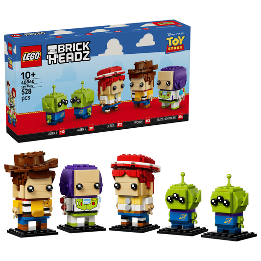 LEGO Toystory, Woody, Buzz Lightyear, Jessie and two green aliens 40860 Brickheadz
