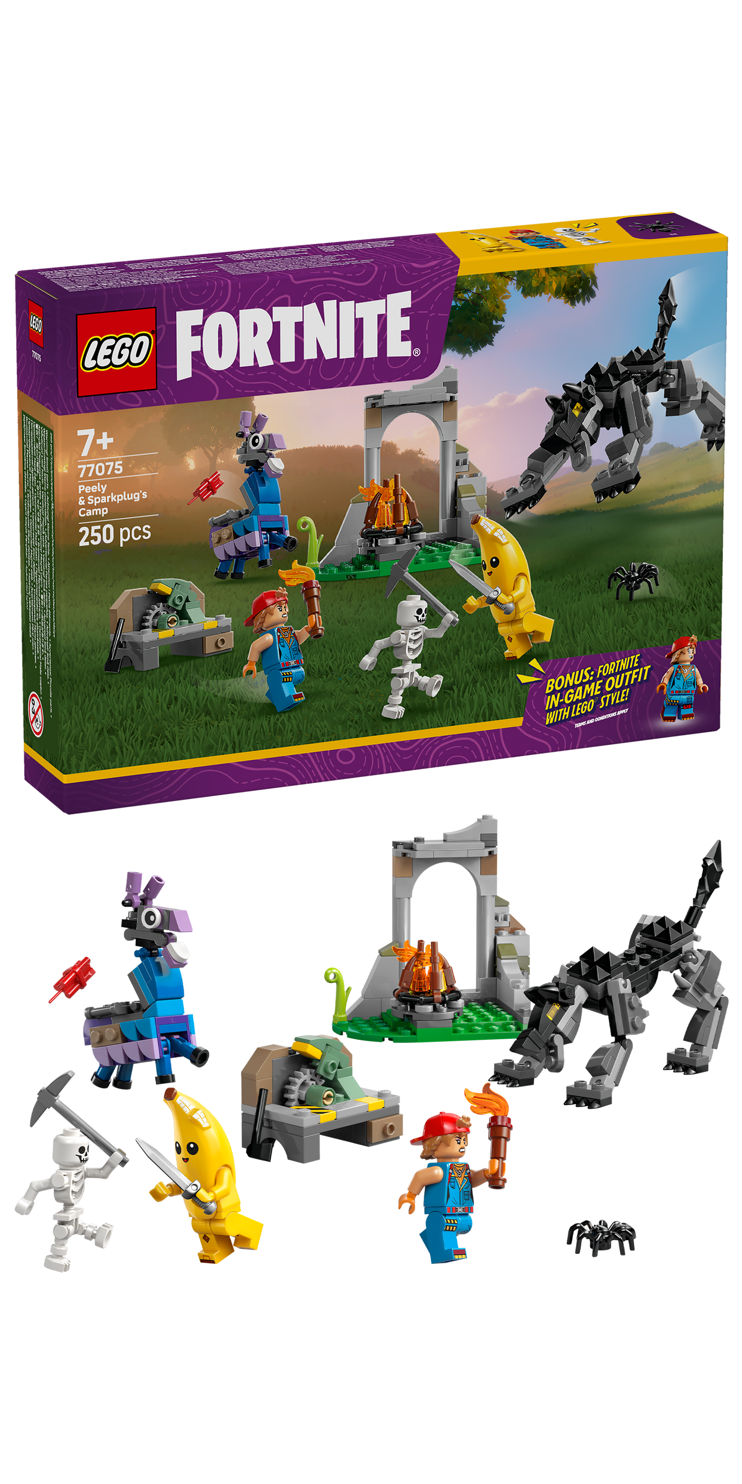 LEGO Peely and Sparkplugs kamp 77075 Fortnite