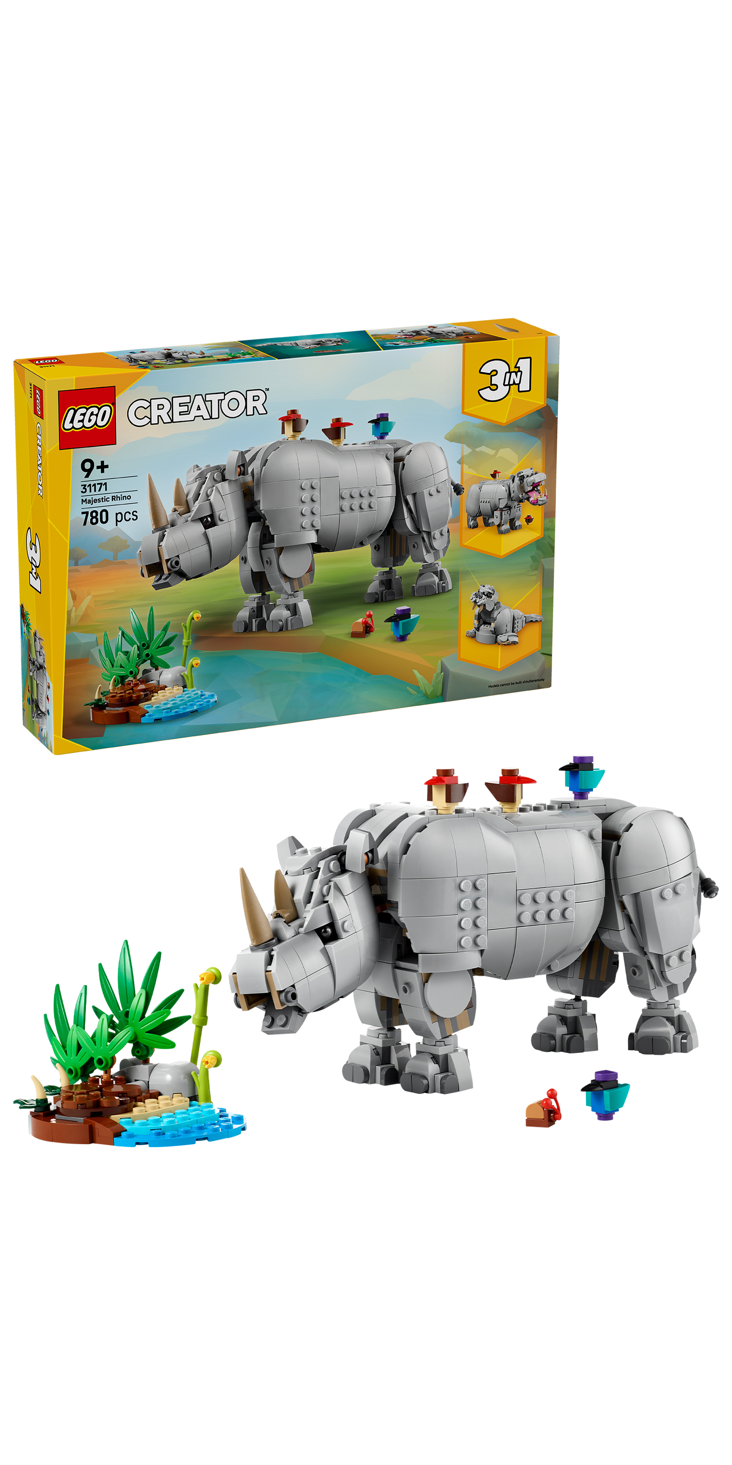 ليغو حيوانات برية: وحيد القرن القوي مع الطيور 31171 كريتور