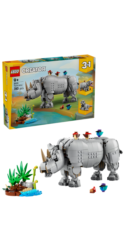 ليغو حيوانات برية: وحيد القرن القوي مع الطيور 31171 كريتور