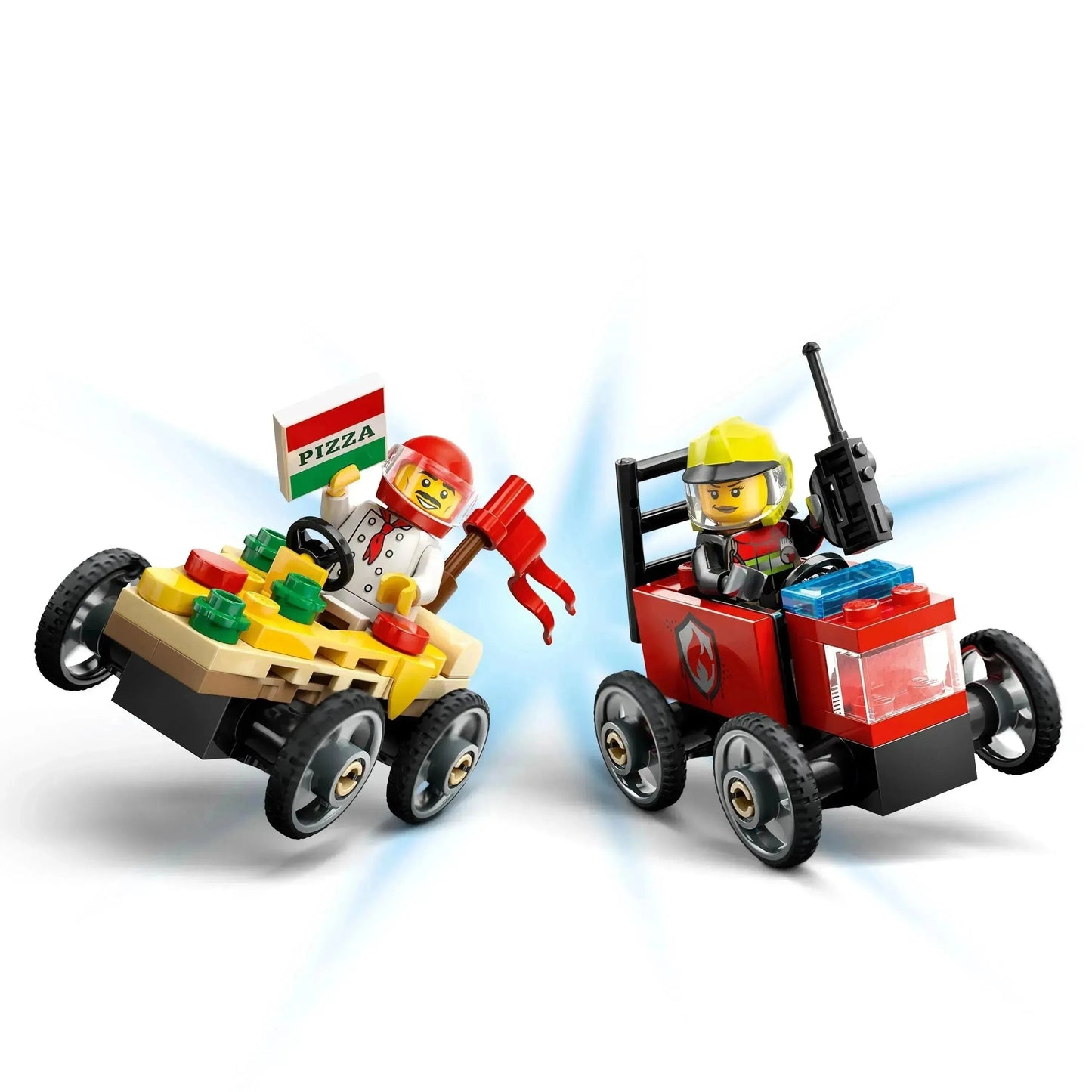 حزمة LEGO Raceauto: Pizzabestelwagen vs Brandweerwagen 60458 City
