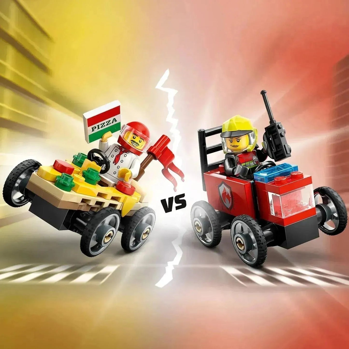 حزمة LEGO Raceauto: Pizzabestelwagen vs Brandweerwagen 60458 City
