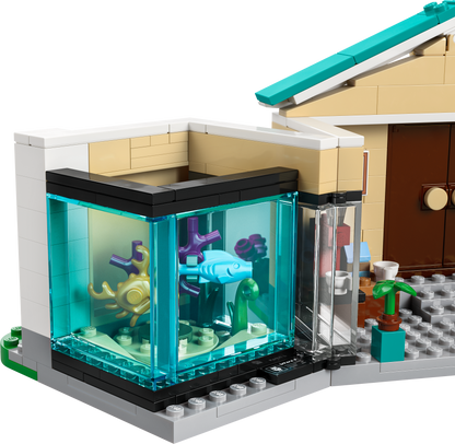LEGO aquarium model featuring colorful fish and marine plants for imaginative play