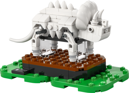LEGO Triceratops Model on a Green Base with Transparent Supports for Creative Building