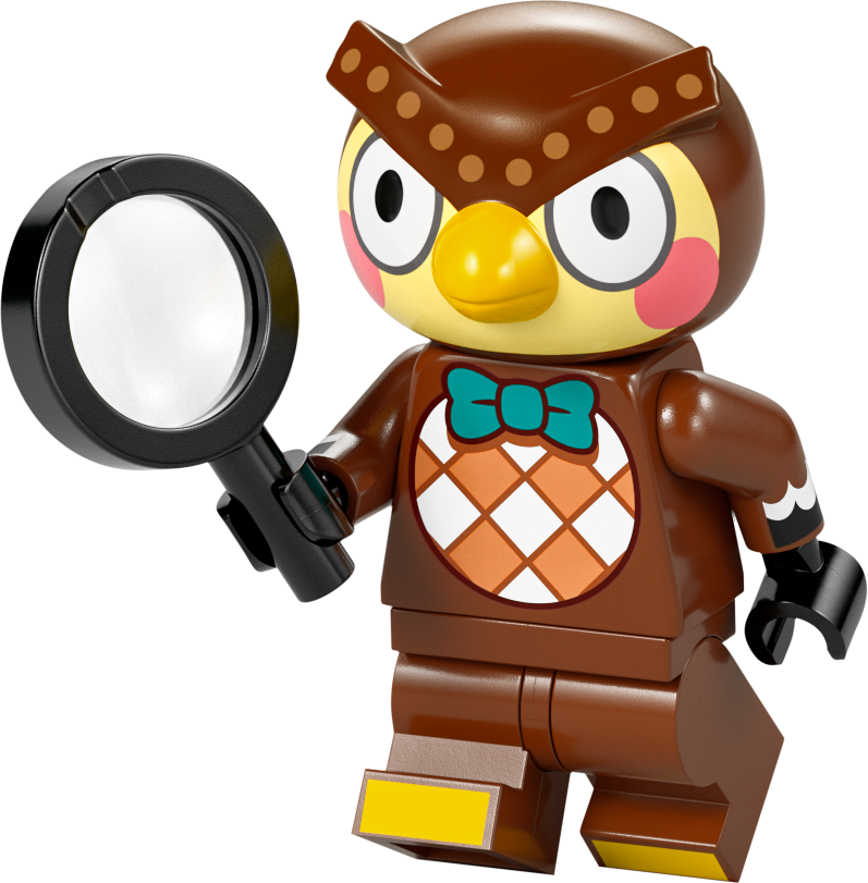 LEGO owl minifigure in a brown costume holding a magnifying glass for creative play
