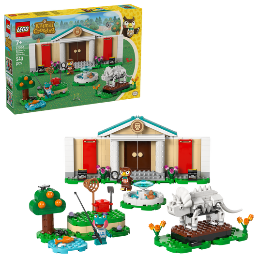 LEGO Animal Crossing Building Set with 543 pieces featuring characters, trees, and a lion statue