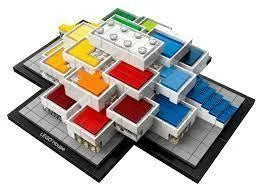 Colorful LEGO Architecture model showcasing modern design with stacked sections and vibrant colors