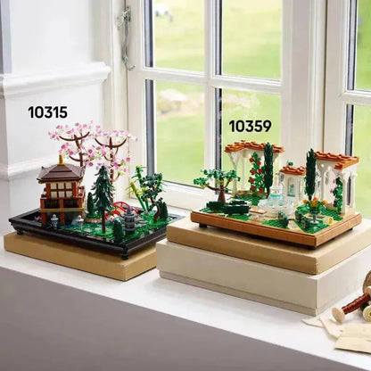 Lego Botanical Garden display with colorful plants and beautiful structures for creative builders
