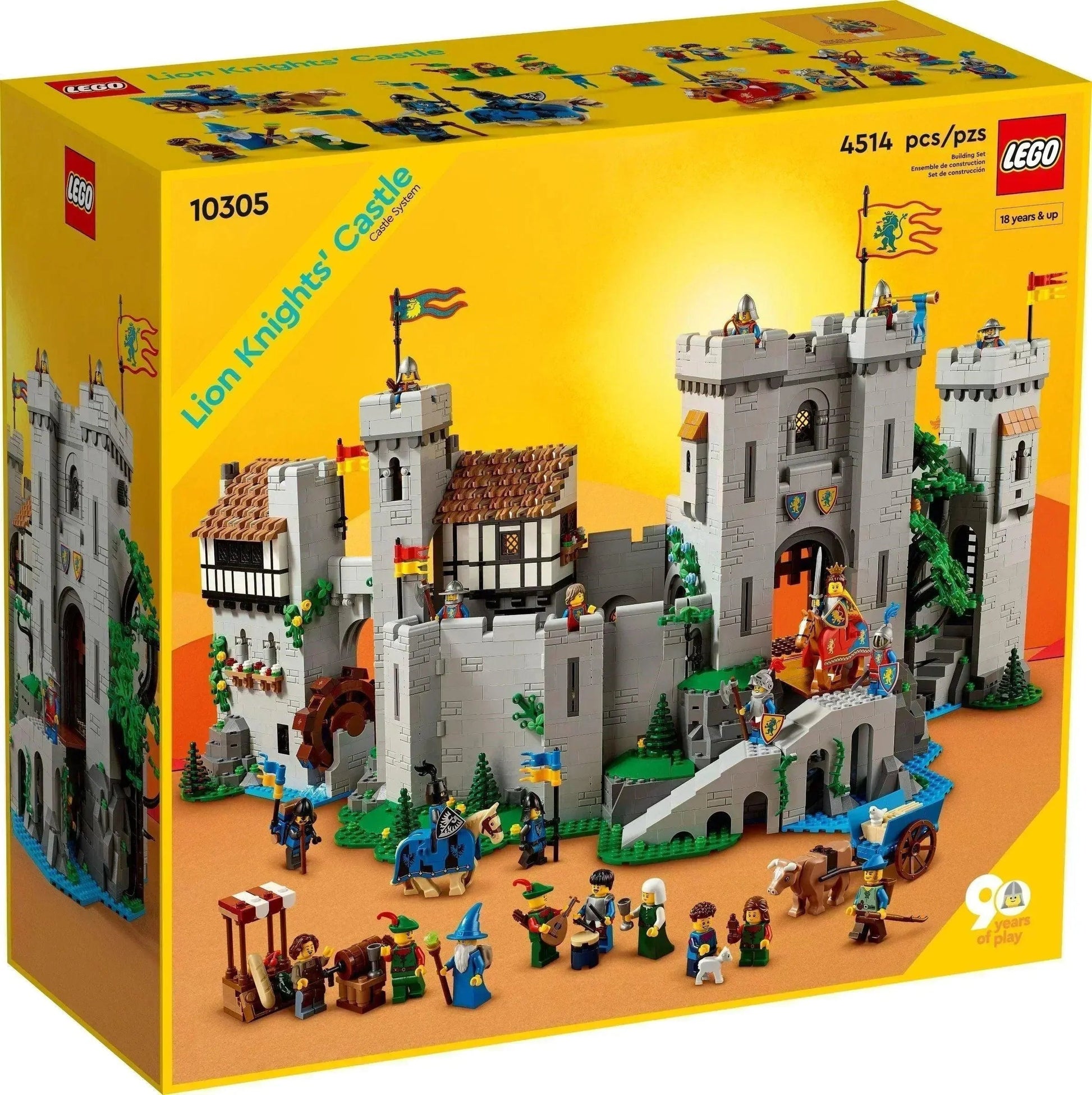 LEGO Lion Knights Castle 10305 set with 4514 pieces showcasing a detailed medieval scene