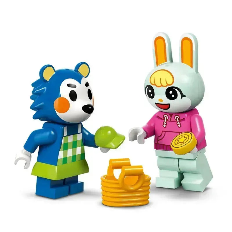 LEGO Animal Crossing characters in a fun scene with coins and accessories from the lego set