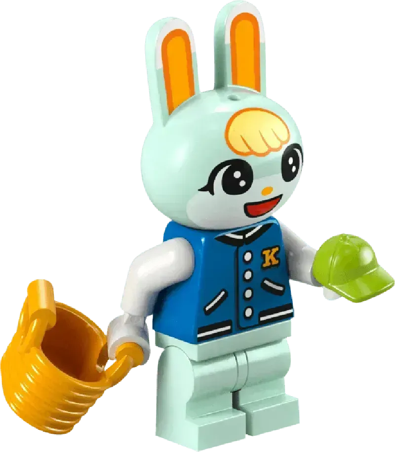 LEGO Animal Crossing character with basket and green hat from a fun lego set