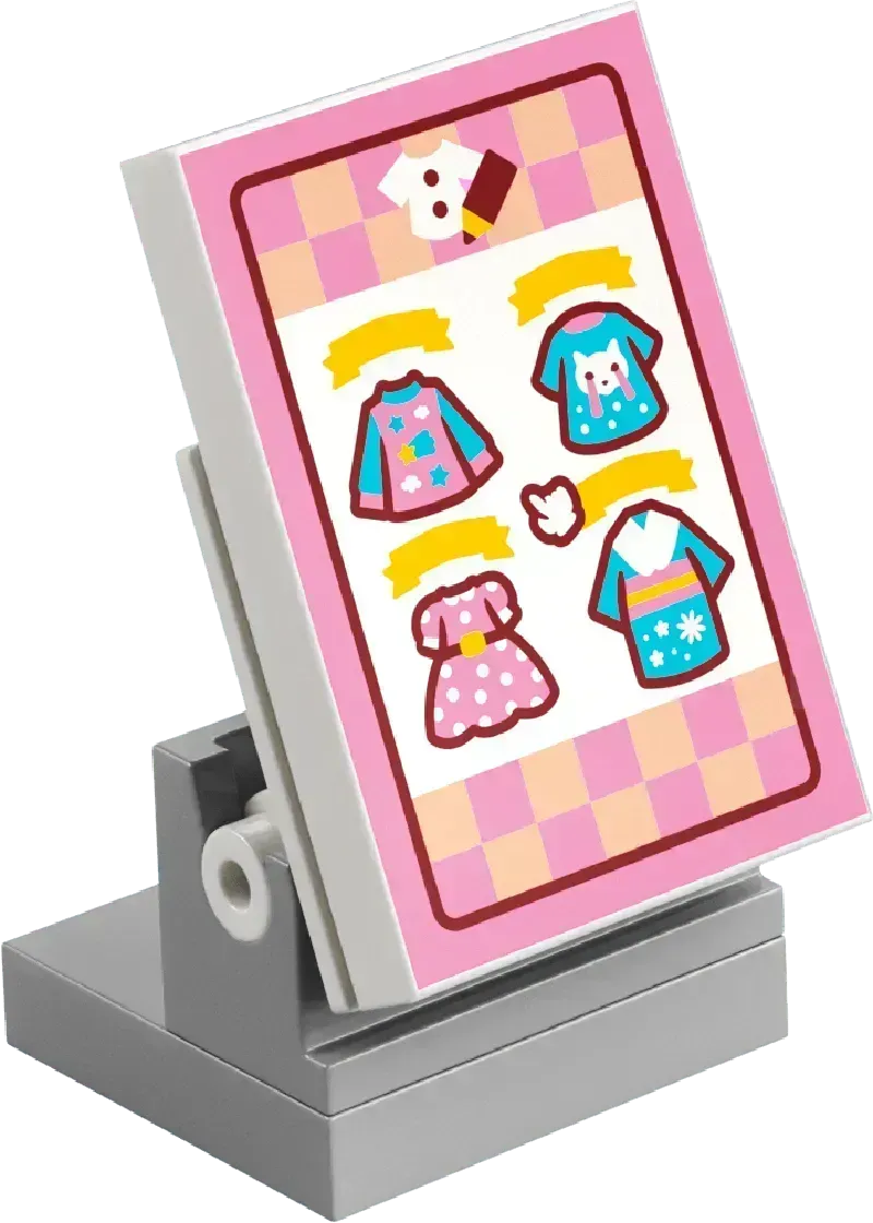LEGO set display stand featuring colorful clothing designs for Animal Crossing fans