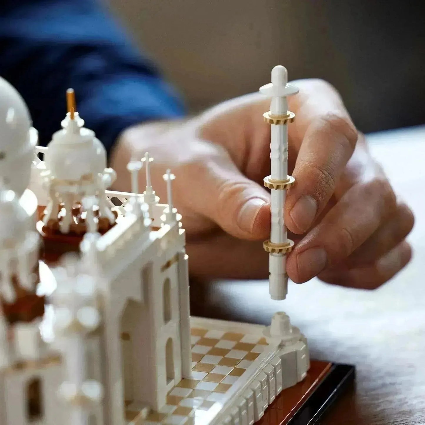LEGO Architecture Taj Mahal model being assembled with intricate details and architectural features