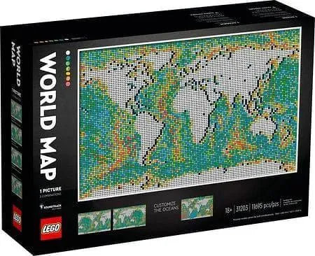 LEGO ART 31203 World Map Set with 1185 colorful pieces for customizable ocean designs