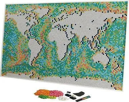 LEGO ART World Map Set 31203 with colorful tiles for creating a detailed world map design